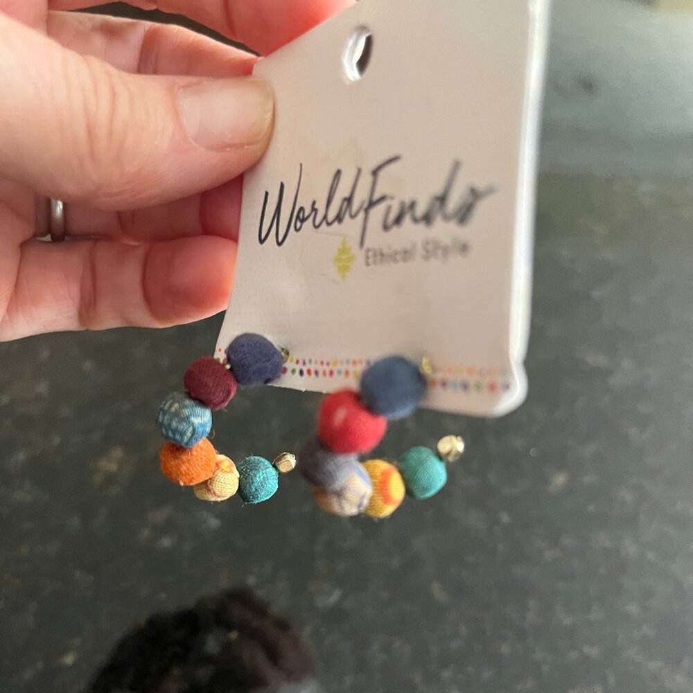 New textile beaded hoop earrings